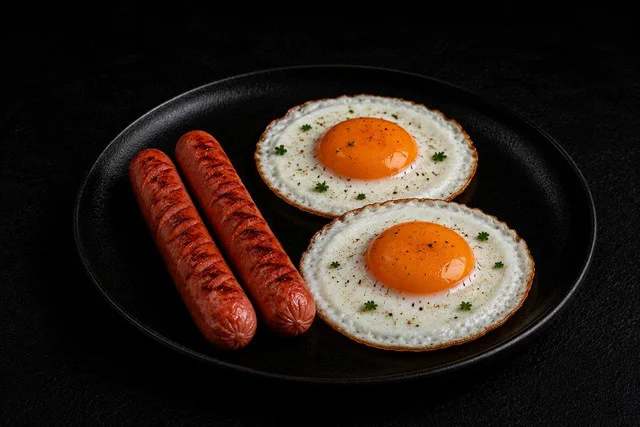 Яичница глазунья с сосисками